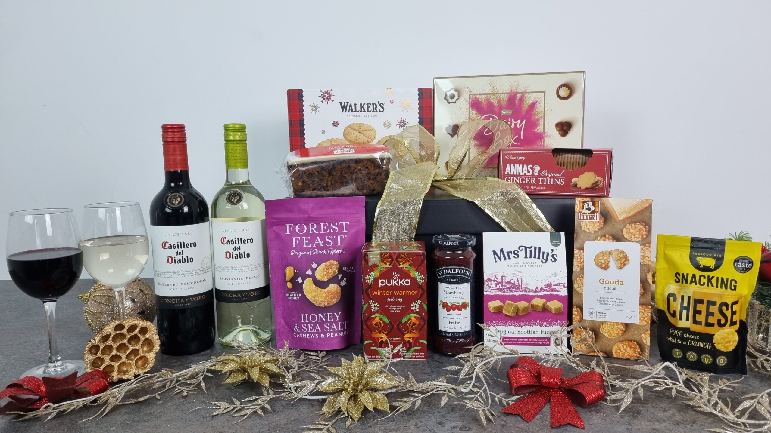 Winter Warmer Box Hamper with Red & White Wine