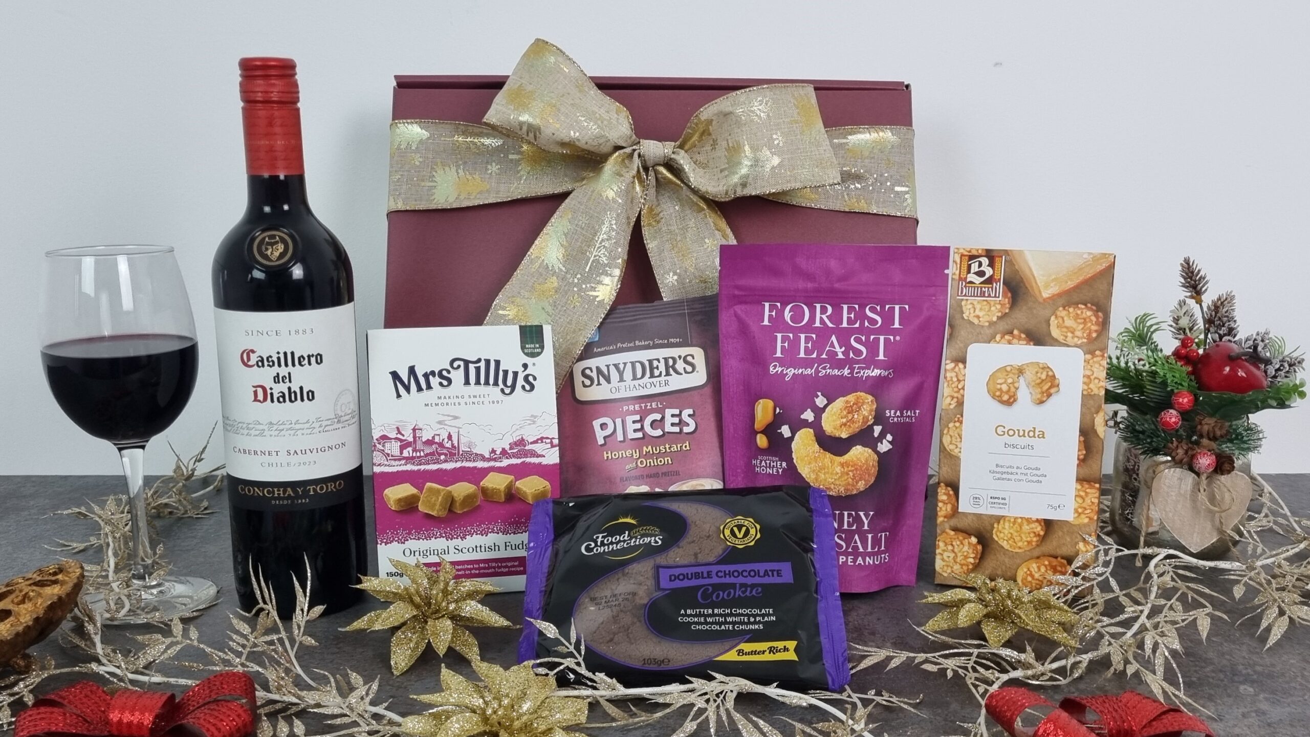 Tasty Treats Gift Box with Red Wine